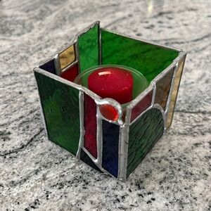 Hand crafted candle light holder stained glass artisan tea light holder